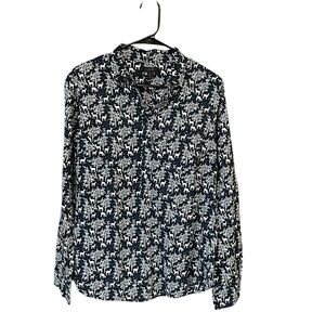 J.Crew holiday popover blouse women 10T blue woodland deer long sleeve cotton